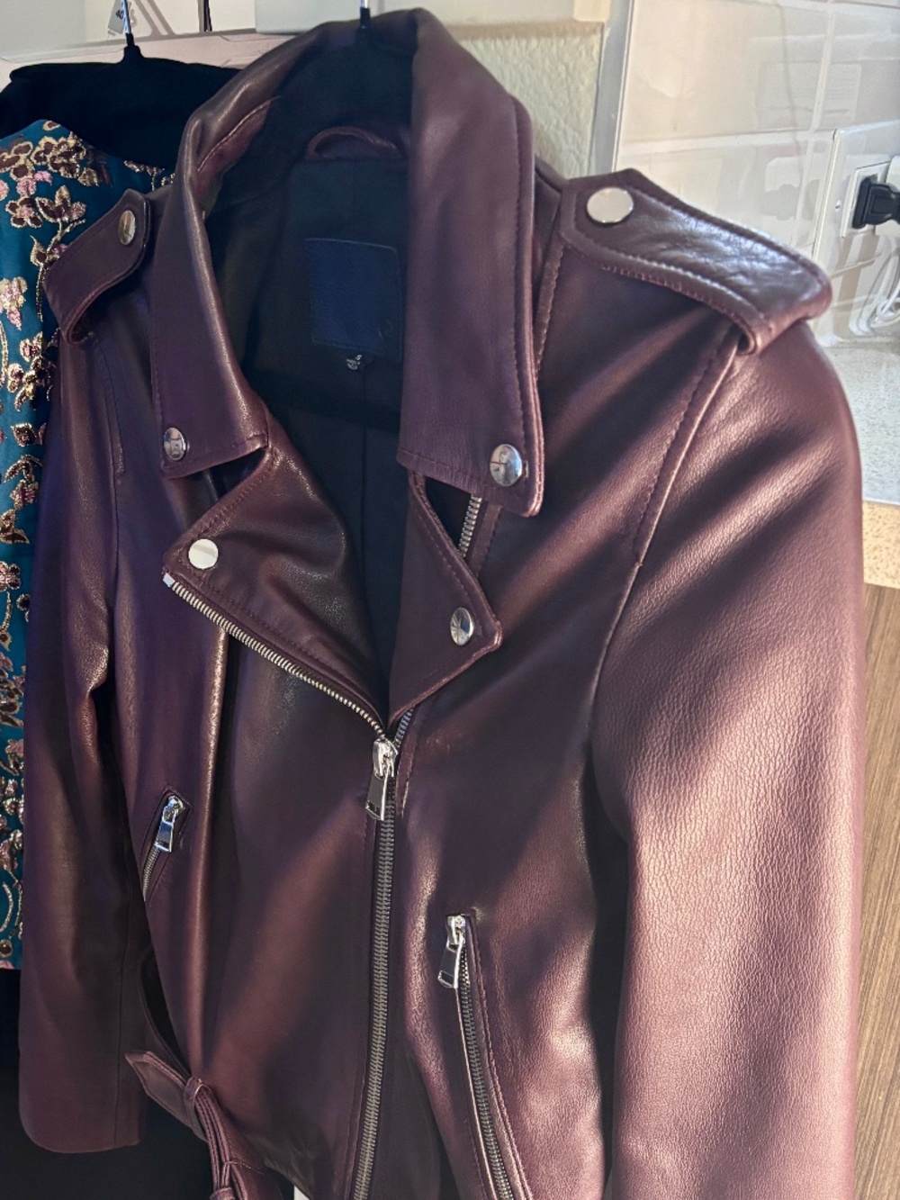 AG Adriano Goldschmied Leather Motorcycle Jacket Spiced Rum, Size S